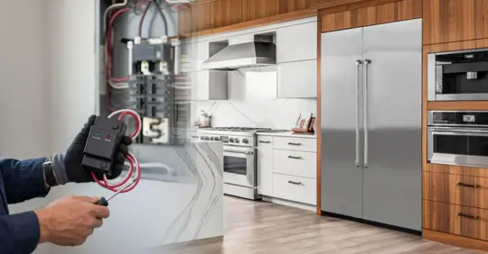 luxury kitchen with multiple high-end appliances and a whole-home surge protector